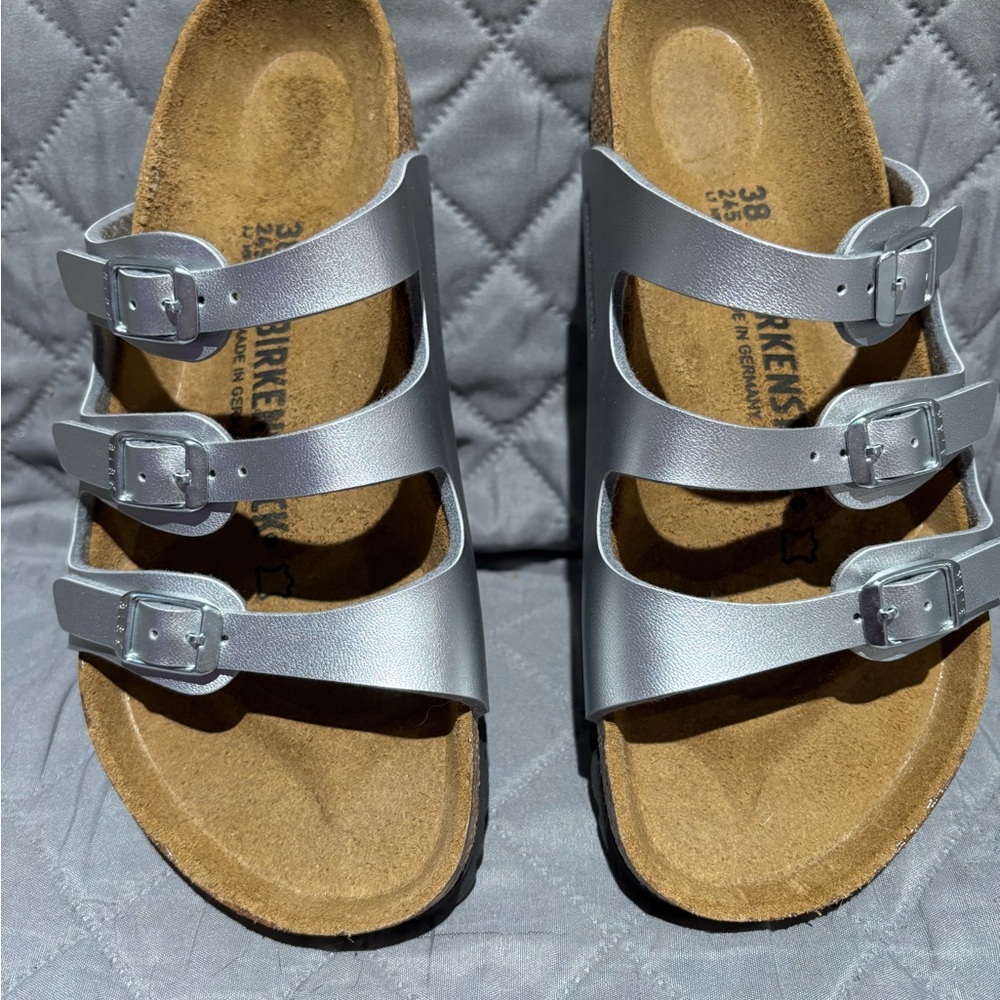Birkenstock Silver Triple Strap Sandals